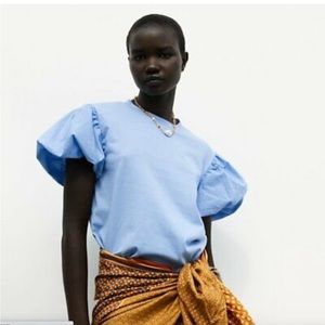 Zara Blue Puff Sleeve T-Shirt